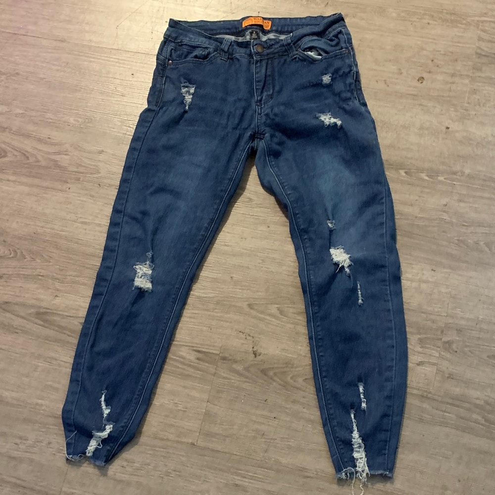 Wax Jean Ripped Dark Blue Skinny Jeans